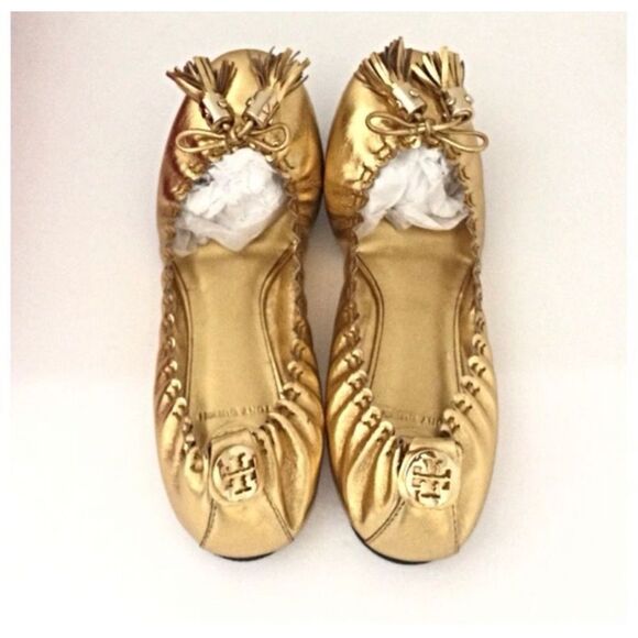 Tory Burch Gold Leather Ballet Flats - Picture 6 of 8